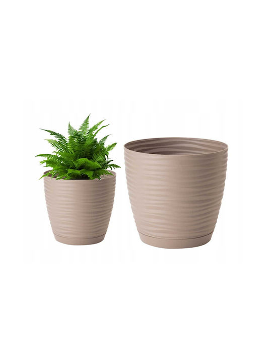 Form Plastic Kunststoff Blumentopf Grau-Beige mit Untersetzer 26,5x24,5cm