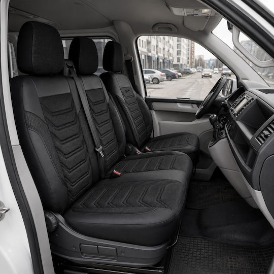 Комплект Калъфи За Автомобил Универсален Panda 2+1 Ткан Eco Кожа Volkswagen Transporter T5 T6 T7 Черен