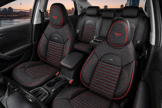 Set Huse Scaune Auto Universal Panda Enzo Material Textil Față Spate Lipit Tetieră Negru Dungi Roșii