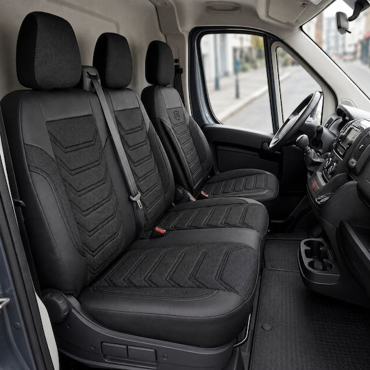 Комплект Калъфи За Автомобил Универсален Panda 2+1 Ткан Eco Кожа Fiat Ducato Peugeot Boxer Черен