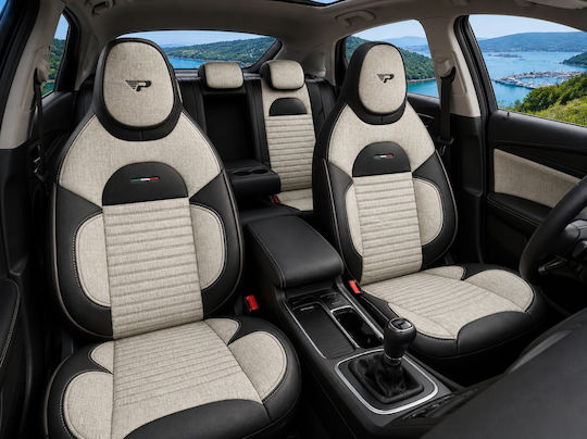 Комплект Калъфи За Автомобилни Седалки Universal Panda Enzo Плат Предни Задни Залепени Подглавник Черен Ивори