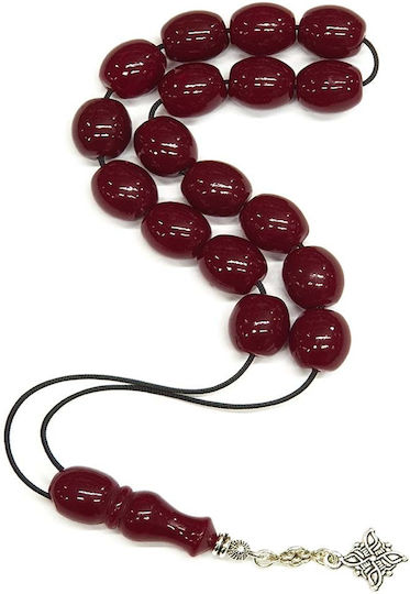 Roloi Komboloi Worry Beads with 17 Resin Beads Length 30cm Burgundy