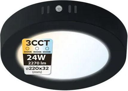 Στρογγυλo Φωτιστικο Οροφης Led Smd 36w 3600lm Ip20 Δυνατοτητα Επιλογης Τριων Χρωματων 3cct Μαυρο Milena Μαυρο 016-083-0036-b
