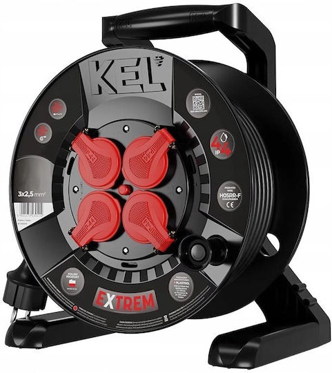Extreme Line 25m 4-socket Reel Extension Cord Ip44 16a Black