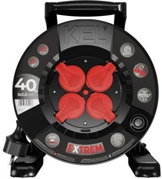 Extreme Line Reel Extension Cord 4 Sockets Switch Ip44 16a H07bq-f 3x2.5 40m Black W-100087