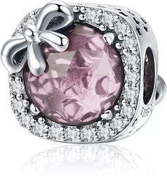 Silver Charm 925 Purple Drop Bow