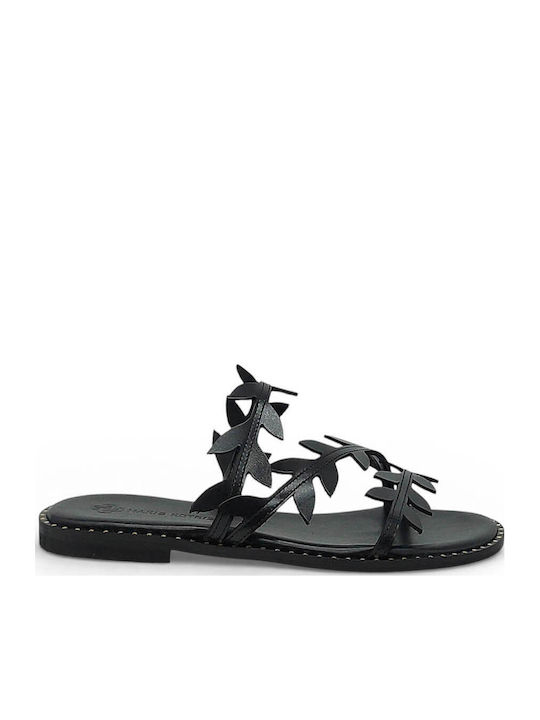 Makis Kotris Leather Women's Flat Sandals Black