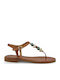 Leather Women's Flat Sandals Tabac Brown