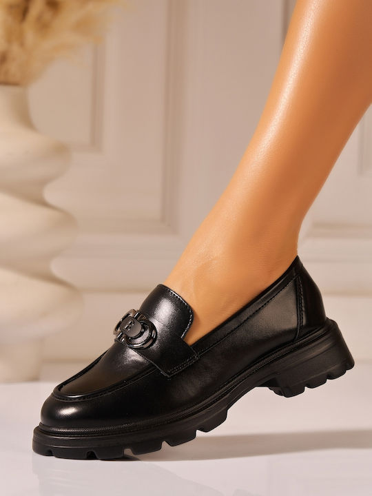 Mocasini Dama Din Piele În Culoare Neagră