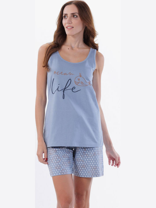 MEI Summer Women's Cotton Light Blue Pyjama Set