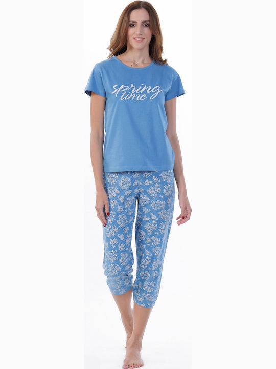 MEI MEI Damen Sommer Pyjama-Set Hellblau