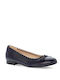 Leather Women's Pointed Toe Ballerina Shoes In Navy Blue Color