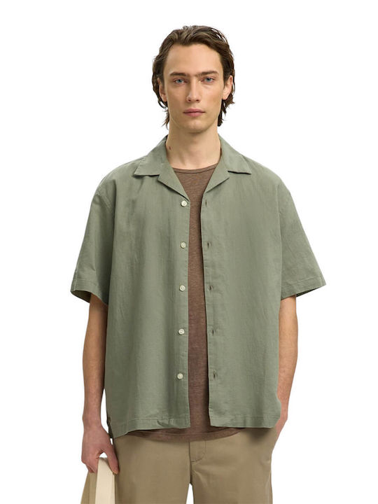 Selected Short Sleeve Linen Shirt in Wide Fit K...