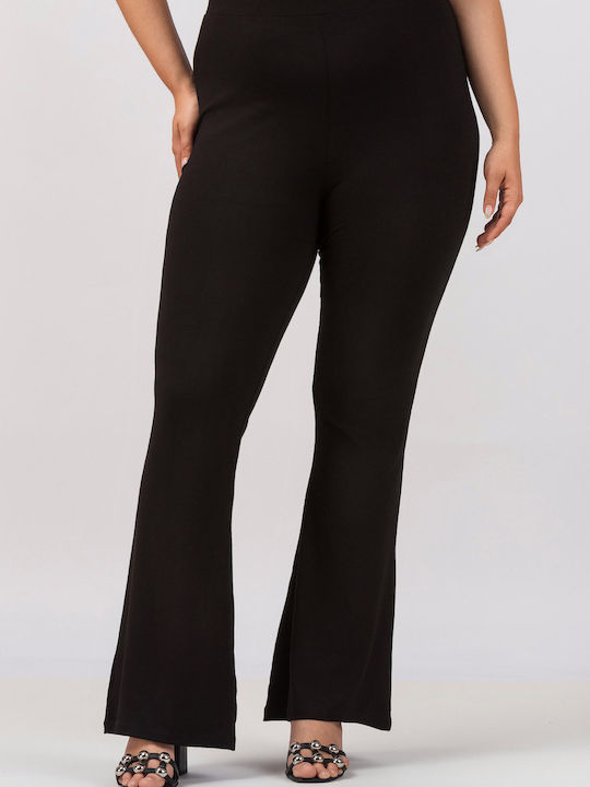 Women's High Rise Flared Pantaloons with Rubber Band Black