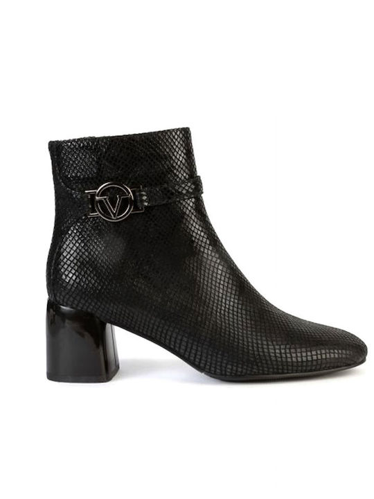 Leder Damen Stiefeletten mit Mittelhohem Absatz Schwarz