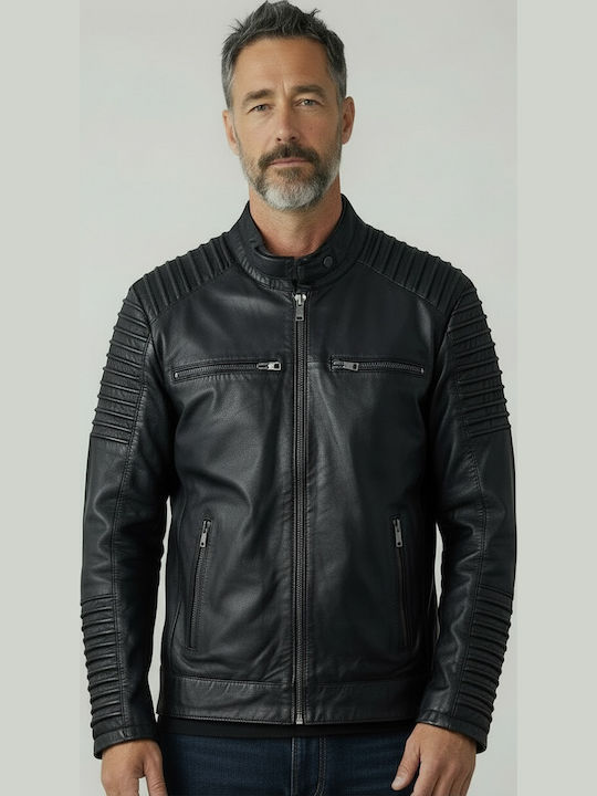 Newton Leather Δερμάτινο Μπουφάν Biker Μαύρο