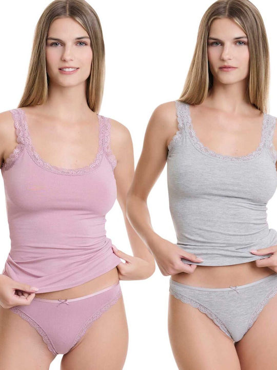 Walk Women's String 2Pack with Lace Grey Mid Pi...