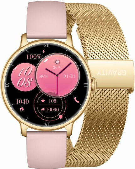 Gravity GT33-1 41mm Smartwatch with Heart Rate Monitor Golden