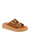 Leather Women's Flat Sandals Tabac Brown