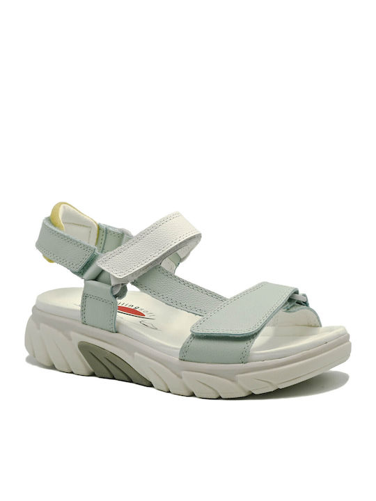 Leder Flache Damen Sandalen Hellblau