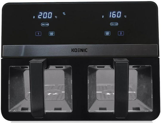 Koenic Kaf Heißluftfritteuse mit Doppeltem Abnehmbaren Behälter 4.75lt Schwarze