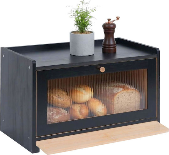 Relaxdays Brotkasten mit Deckel aus Bambus Schwarze 26x40x25cm