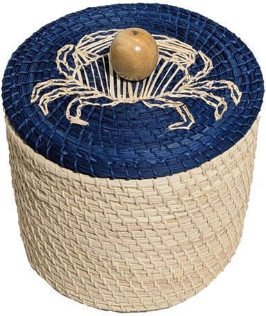Καλαθάκι Διακοσμητικό Καλάθι Rattan με Καπάκι Μπλε 15x17εκ.