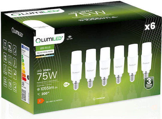 Lumiled Λάμπες LED 10W για Ντουί E14 και Σχήμα T37 Φυσικό Λευκό 1055lm 6τμχ
