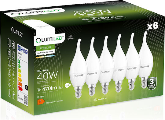 Lumiled LED Glühbirnen 5W für E14 Fassung und Form BA35 Naturweiß 470lm 6 Stück