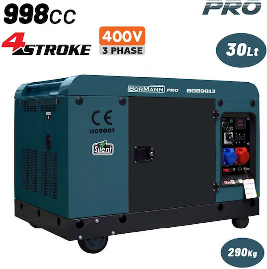 Bormann Pro BGB9813 Generator Diesel Trifazat Silențios Patru Timpi cu Pornire Electrică și Roți