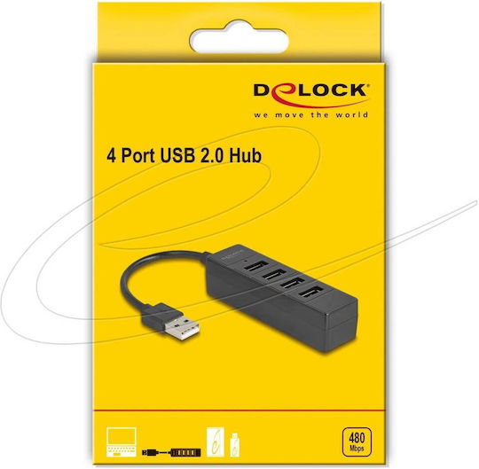 DeLock USB-Hub 4 Anschlüsse USB 2.0 mit Anschluss an einen Computer USB-A