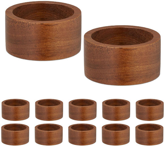 Relaxdays Wooden Brown Napkin Ring 12 Pieces