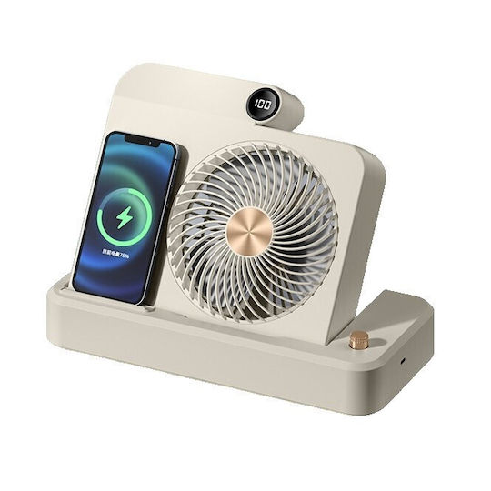 Ventilator 2în1 Alista Home Funcție Încărcare Wireless Telefon 100 Niveluri Viteză 2400 Mah 5v 2a 25 X 16.5 X 24 Cm Bej