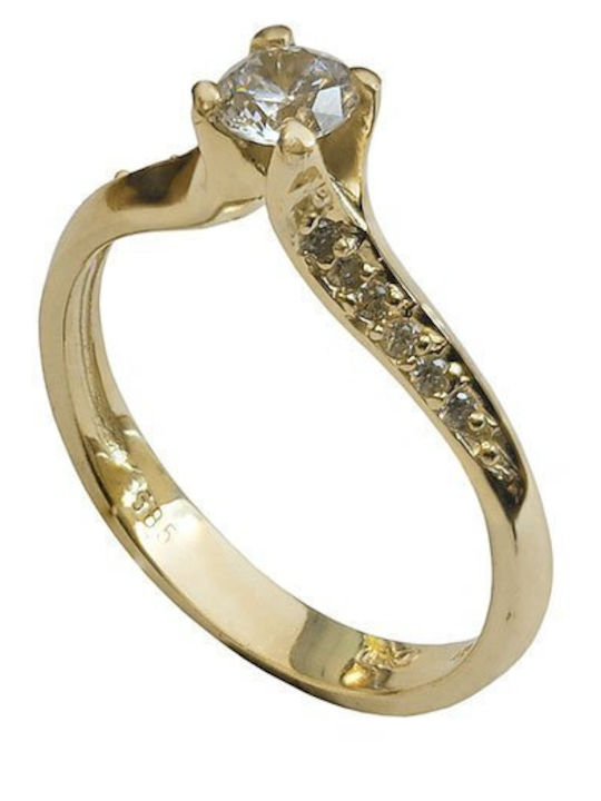 Single Stone Ring From 14K Gold With Zircon