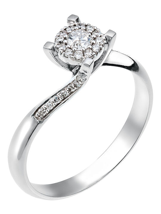 Single Stone Rosette Ring in 18K White Gold with Diamond