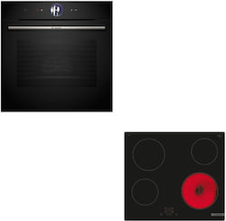 Bosch Άνω Πάγκου με Κεραμικές Εστίες Μαύρος HBG7363B1 + PKE61RBA2E