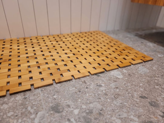 Неслизащ Бански Килим Дървен Bathroom Mat Rug Бежов 80x50см