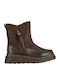 Leder Damen Stiefeletten mit Plattform & Pelz Grüne