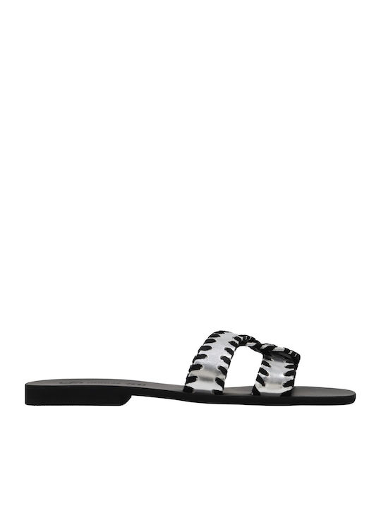 Leather Women's Flat Sandals Silver