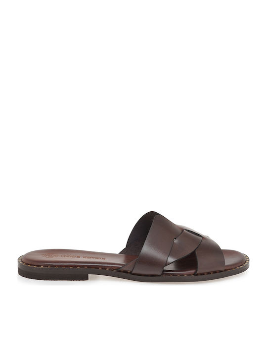 Makis Kotris Leather Women's Flat Sandals Brown
