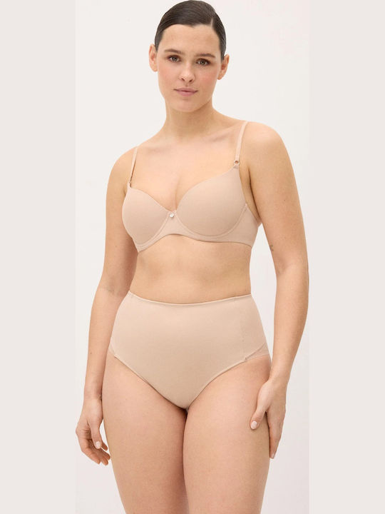 Damen-Slip Nahtlos Mit Spitze Beige
