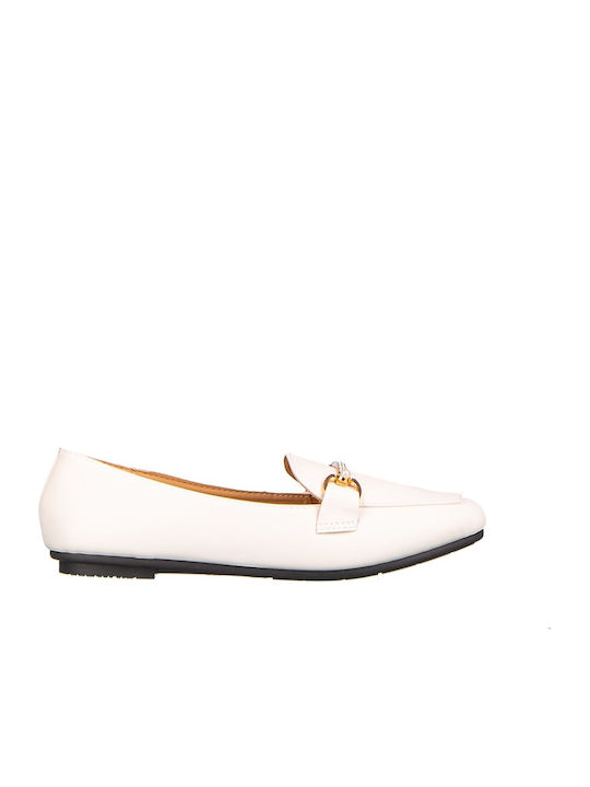 Δερμάτινα Γυναικεία Loafers σε Λευκό Χρώμα