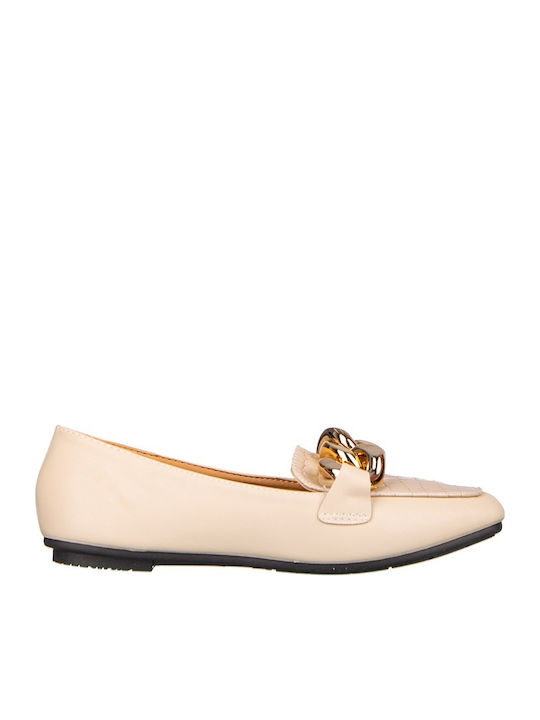 Leather Women's Loafers In Beige Colour