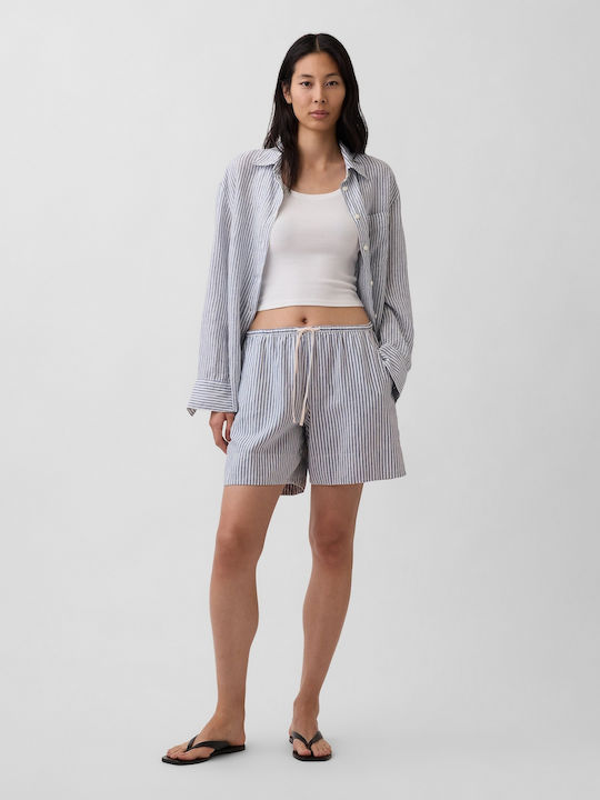 GAP Women's Linen Shorts Blue Stripe