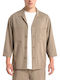 Μακρυμάνικo Τζιν Overshirt σε Κανονική Γραμμή Μπεζ