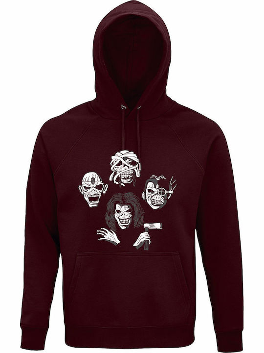 Hanorac Cu Glugă Bumbac Organic Unisex Iron Maiden Rhapsody Burgundy