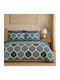 My Home Luxury King Size Bettlaken mit Gummibettlaken 180x200+30cm Indigo Tile (4 Stück)