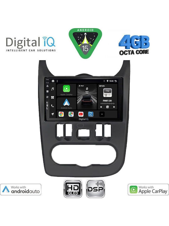 Digital IQ Car Audio System for Renault Logan Dacia Duster Logan Sandero 2006-2012 Bluetooth USB WiFi GPS Apple CarPlay Android Auto with 9" Touch Screen