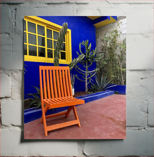 Colorful Patio With Chair And Cacti Πολύχρωμο Αίθριο Με Καρέκλα Και Κάκτους σε Καμβά