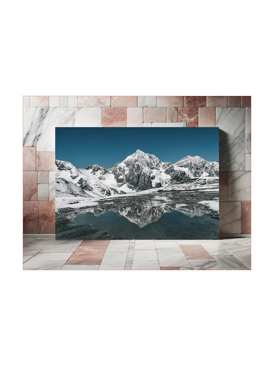 Painting Snow-Covered Mountain Reflection Snowy...